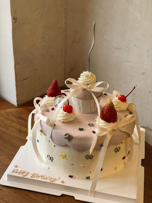 可爱粉嫩系少女风蝴蝶结蛋糕 商品图0