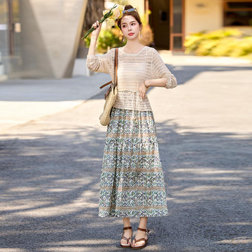 时尚休闲套装，背心+外套+印花半裙三件套裙子HR-YF2558 商品图0