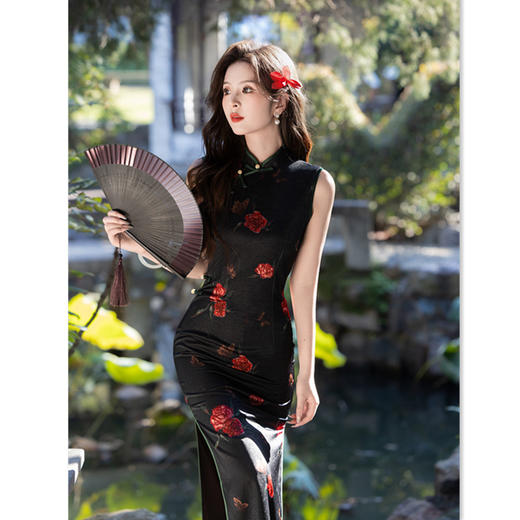 GX时尚改良新中式长款无袖旗袍2025夏新款年轻女士日常可穿气质旗袍 商品图2