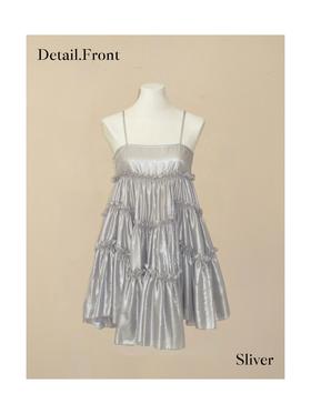 人鱼蕾丝吊带裙 香槟灰金