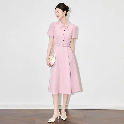【高货wl】全新升级【铂金会员339/天猫459/差价120】(92825) 洛诗琳法式端庄大气简约翻领收腰气质轻熟风短袖连衣裙 商品图2