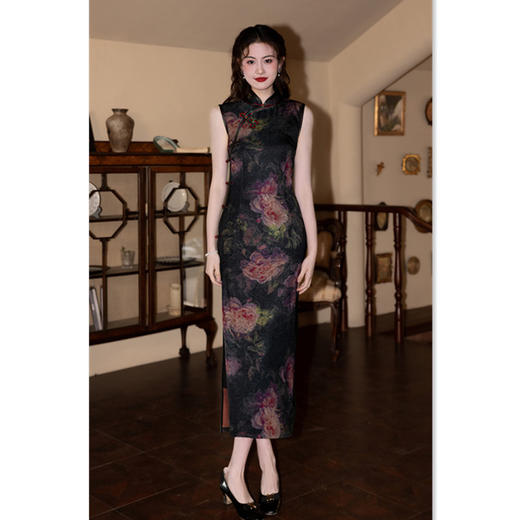 GX老上海复古中国风仿醋酸长款无袖旗袍2025夏季新款宴会旗袍 商品图0