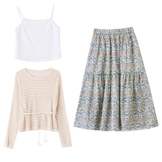 时尚休闲套装，背心+外套+印花半裙三件套裙子HR-YF2558 商品图4