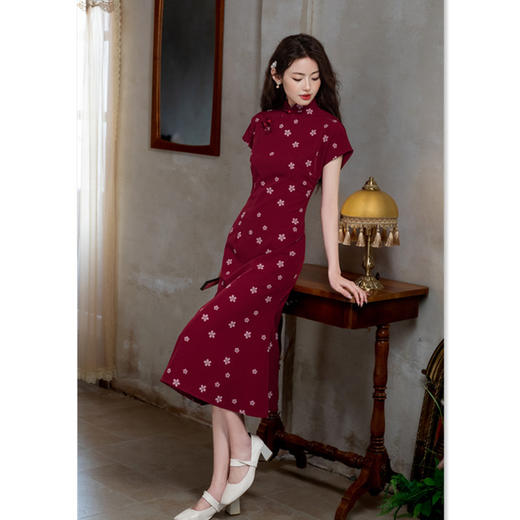 GX红色鱼尾旗袍新中式旗袍2025夏少女订婚年轻款日常改良气质长旗袍 商品图3