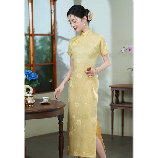 GX温柔风新中式黄色旗袍2025夏季新款长款文艺气质日常女大学生旗袍 商品图0