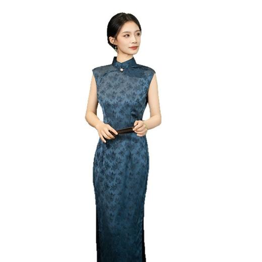 GX半开襟蓝色提花复古风无袖旗袍2025年夏季新款日常可穿改良新中式 商品图4