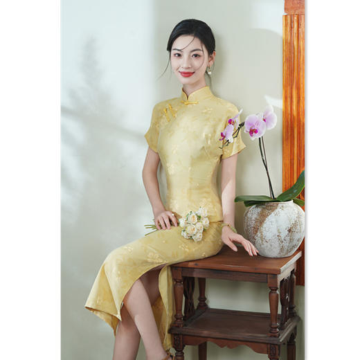 GX温柔风新中式黄色旗袍2025夏季新款长款文艺气质日常女大学生旗袍 商品图2