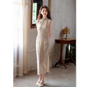 GX复古国风仿麻单层长款无袖旗袍2025夏新款时尚改良新中式格子旗袍