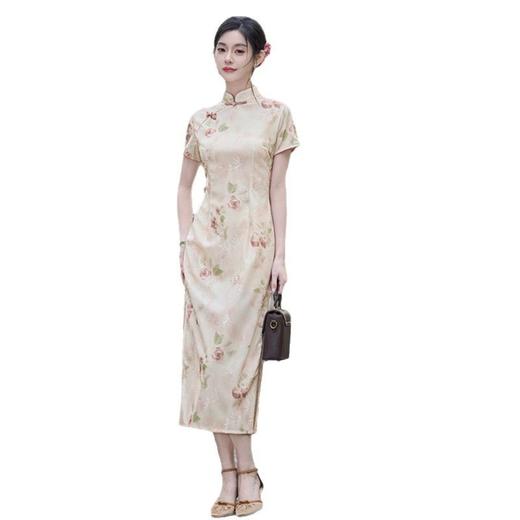 GX复古国风年轻女士长款短袖旗袍2025夏季新款改良中式优雅修身旗袍 商品图4