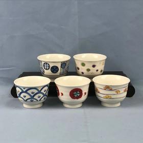 日本中村玉绪五色五花茶碗 5枚装 原盒保留