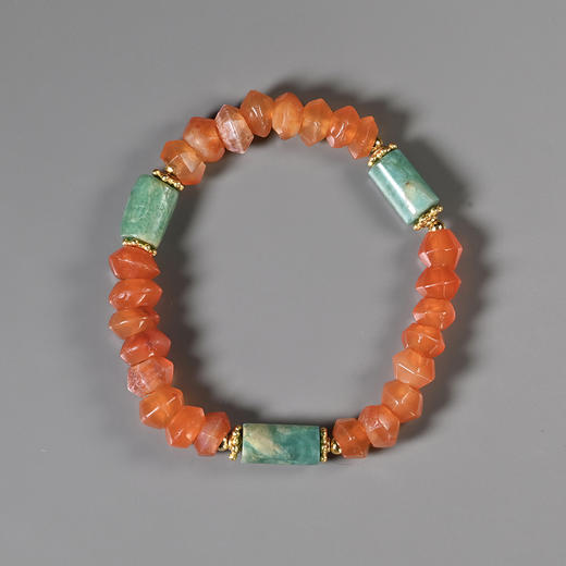 汉代天河石+西亚高古飞碟磨面红玛瑙手串 商品图0