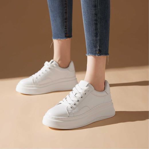 洛诗琳14548春季新款超轻厚底增高牛皮小白鞋26312 商品图2