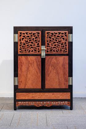 红桥红  家具严选  缅甸花梨（大果紫檀）【紫光檀 92 拐子纹 透格方角柜】