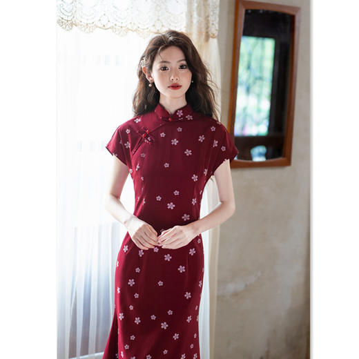 GX红色鱼尾旗袍新中式旗袍2025夏少女订婚年轻款日常改良气质长旗袍 商品图2