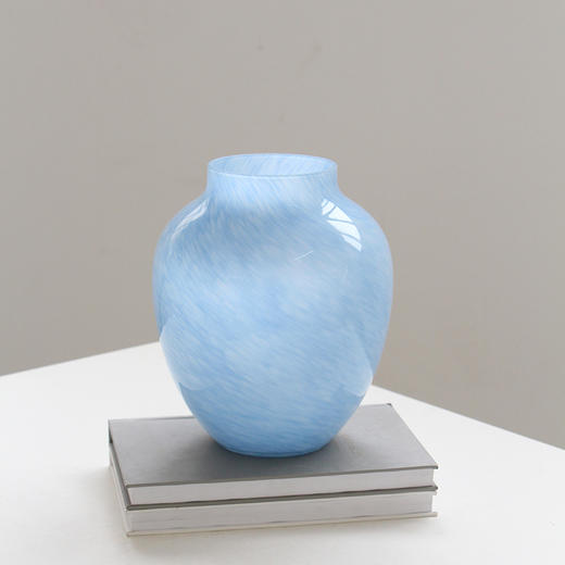 碧轩现代简约高级感浅蓝色磁粉玻璃花瓶鲜花餐桌居家台面工艺花瓶 商品图1
