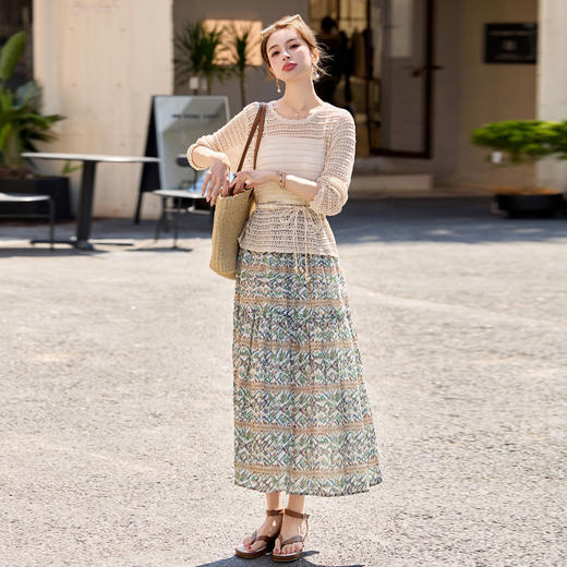 时尚休闲套装，背心+外套+印花半裙三件套裙子HR-YF2558 商品图3