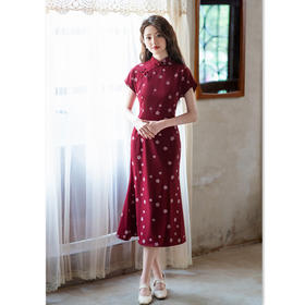 GX红色鱼尾旗袍新中式旗袍2025夏少女订婚年轻款日常改良气质长旗袍