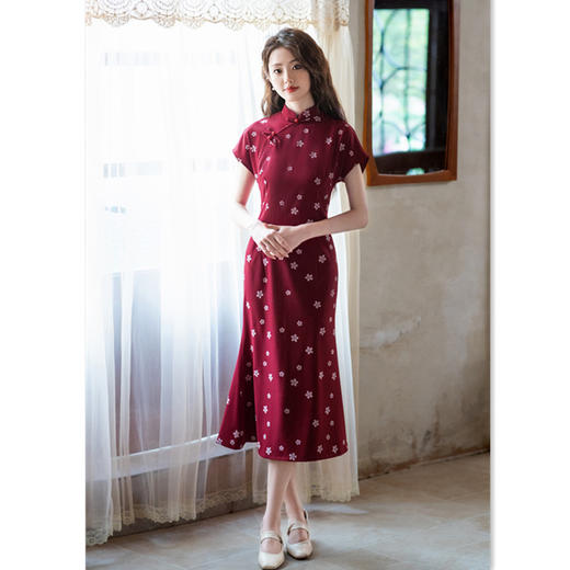 GX红色鱼尾旗袍新中式旗袍2025夏少女订婚年轻款日常改良气质长旗袍 商品图0