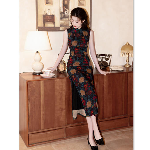 GX提花缎长款无袖年轻女士旗袍2025夏季新款国风新中式日常可穿旗袍 商品图0