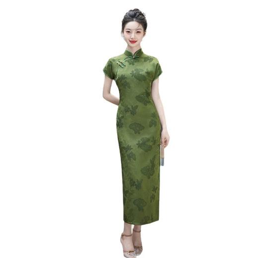 GX绿色高考送考国风中式长款改良旗袍2025年新款女复古修身短袖夏季 商品图4