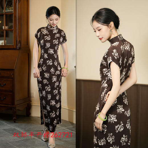 GX复古中国风双邹半开襟长款短袖旗袍2025夏季新款古法旗袍裙 商品图1