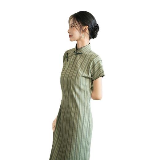 GX艾竖条文艺棉麻全开襟长款短袖旗袍2025夏季新款国风中式旗袍 商品图4