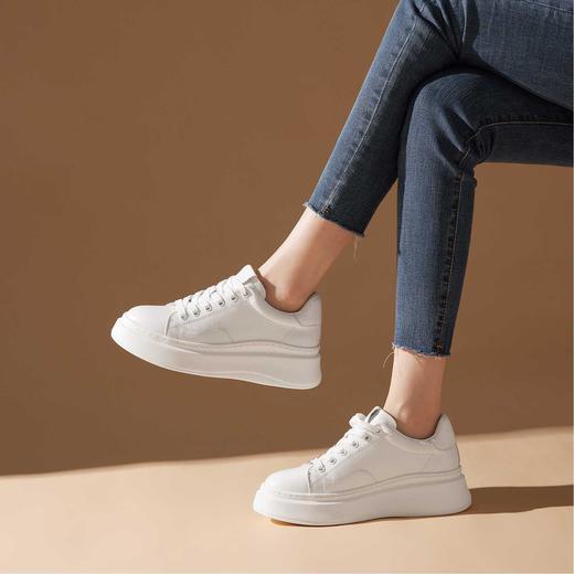 洛诗琳14548春季新款超轻厚底增高牛皮小白鞋26312 商品图4