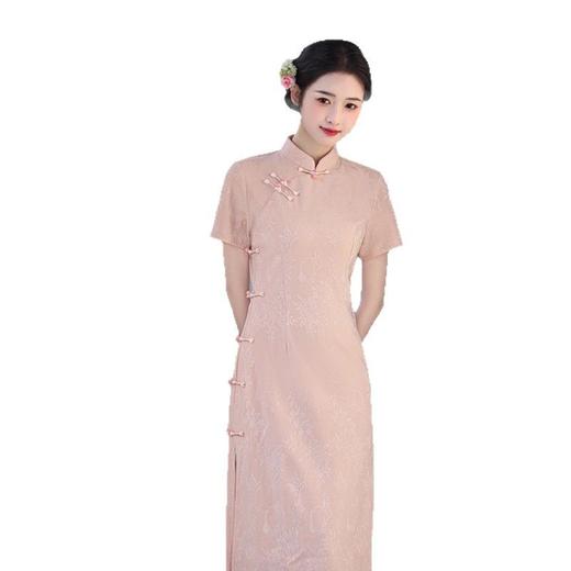 GX新中式粉色提花旗袍女2025年春夏优雅气质新款礼服日常可穿旗袍裙 商品图4