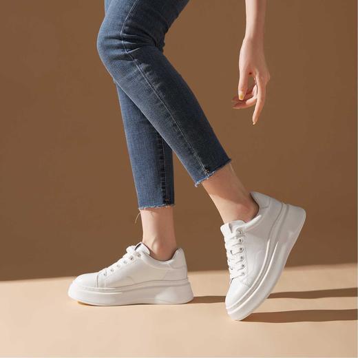 洛诗琳14548春季新款超轻厚底增高牛皮小白鞋26312 商品图1