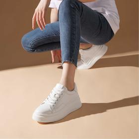 洛诗琳14548春季新款超轻厚底增高牛皮小白鞋26312