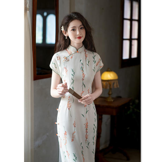 GX时尚改良新中式仿麻双层连袖旗袍2025夏季新款年轻少女文艺风旗袍 商品图2