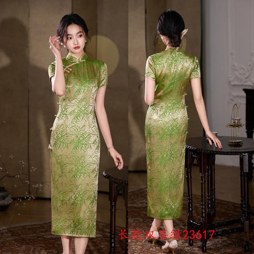 GX复古国风长款绿色送考妈妈旗袍2025夏季新款气质旗袍裙 商品图1