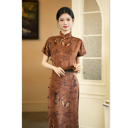 GX老上海复古国风仿醋酸抓花全开襟长款单层旗袍2025夏季新款旗袍裙 商品图3