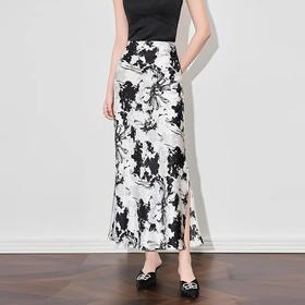 【高货wl】全新升级【铂金会员257/天猫349/差价92】(92318) 洛诗琳25新款法式优雅精致时髦复古印花醋酸缎开衩半身裙