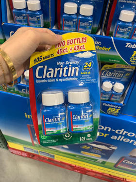 打折了❤❤ 有历史最低价好折扣🎉🎉🎉美国claritin 氯雷他定抗敏 24小时缓释片105粒（45+60）美国医生推荐！