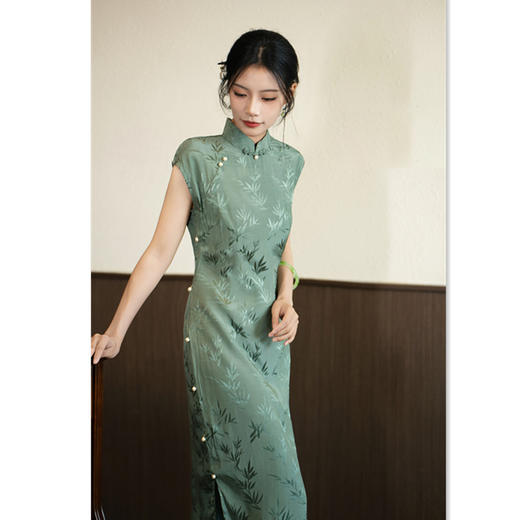 GX复古中国风全开襟长款连袖旗袍2025夏季新款改良年轻少女古法旗袍 商品图3