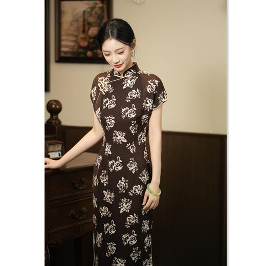 GX复古中国风双邹半开襟长款短袖旗袍2025夏季新款古法旗袍裙 商品图0