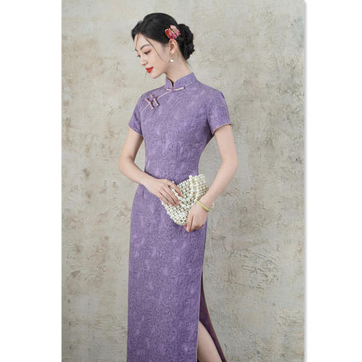 GX新中式民国风气质紫色改良旗袍女2025春夏新款修身掐腰旗袍连衣裙 商品图3
