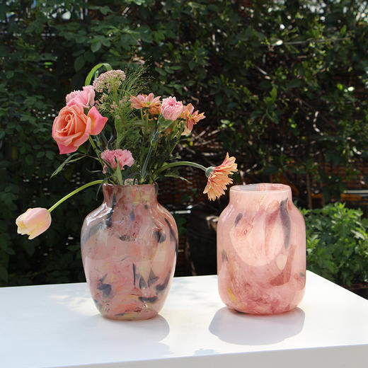 创意粉色絮状星空大理石磁粉花瓶中古风鲜花餐桌台面客厅花瓶 商品图2