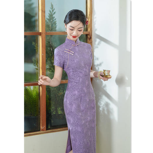 GX新中式民国风气质紫色改良旗袍女2025春夏新款修身掐腰旗袍连衣裙 商品图1