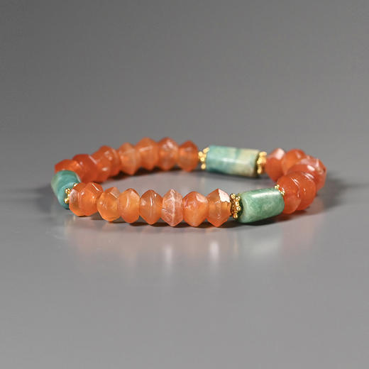 汉代天河石+西亚高古飞碟磨面红玛瑙手串 商品图4