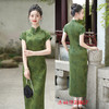 GX绿色高考送考国风中式长款改良旗袍2025年新款女复古修身短袖夏季 商品缩略图1