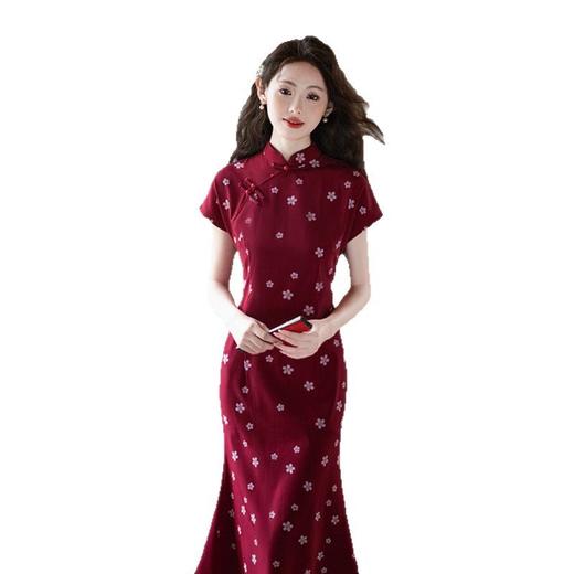 GX红色鱼尾旗袍新中式旗袍2025夏少女订婚年轻款日常改良气质长旗袍 商品图4