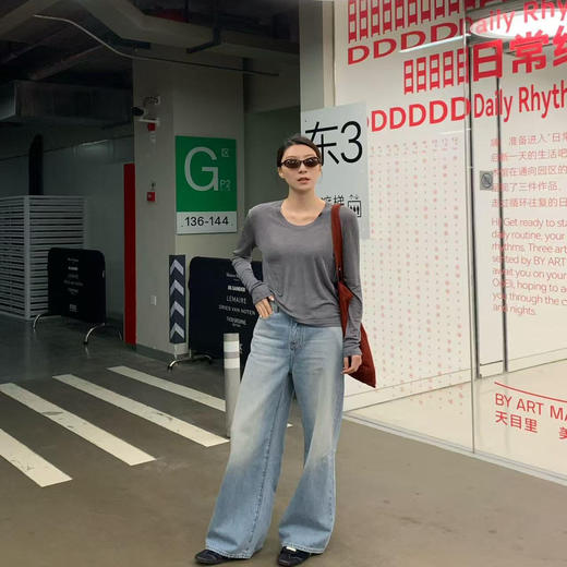 洛诗琳14224春季2025新款天丝羊毛U领T恤女显瘦百搭打底上衣61613 商品图3