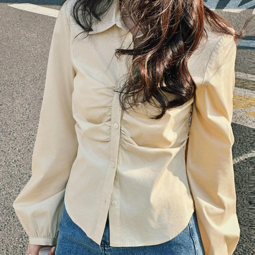 顺丰包邮14403洛诗琳春季新款设计感褶皱收腰显瘦衬衫女295304 商品图0