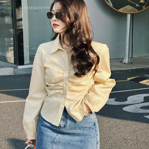 顺丰包邮14403洛诗琳春季新款设计感褶皱收腰显瘦衬衫女295304 商品图1