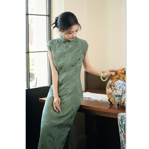 GX复古中国风全开襟长款连袖旗袍2025夏季新款改良年轻少女古法旗袍 商品图0