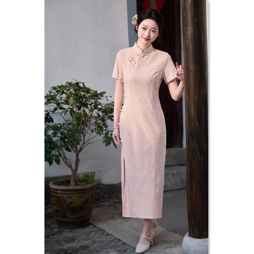 GX新中式粉色提花旗袍女2025年春夏优雅气质新款礼服日常可穿旗袍裙 商品图2