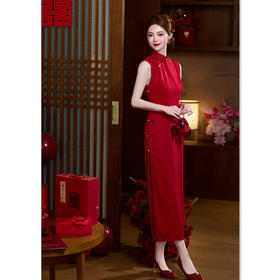 GX新娘红色中式订婚礼服无袖旗袍2025夏新款结婚高级改良旗袍敬酒服