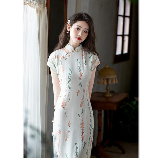 GX时尚改良新中式仿麻双层连袖旗袍2025夏季新款年轻少女文艺风旗袍 商品图0